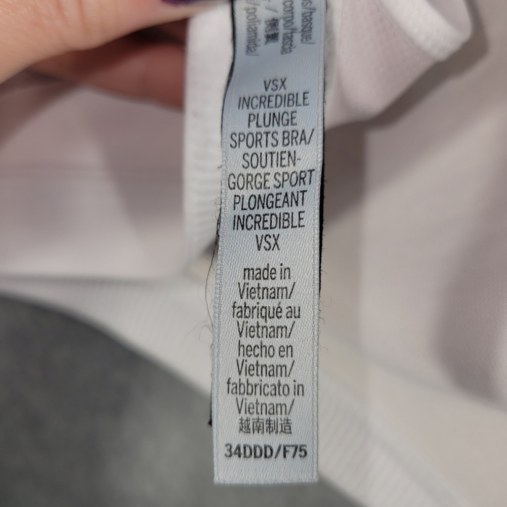 VSX by Victoria Secret Incredible Plunge Sports Bra 34DDD White Racerback Padded - Picture 8 of 10